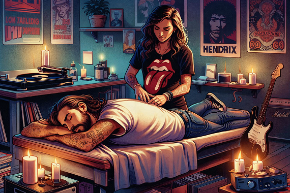 Placer, piel y decibelios: cuando el masaje también es Rock and Roll