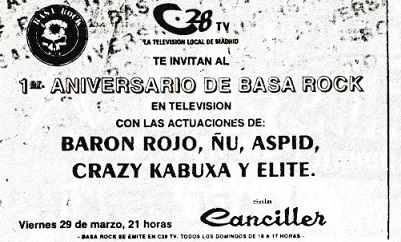 Concierto Basa Rock TV con Barón Rojo, Ñu, Áspid, Crazy Cabuxa y Élyte
